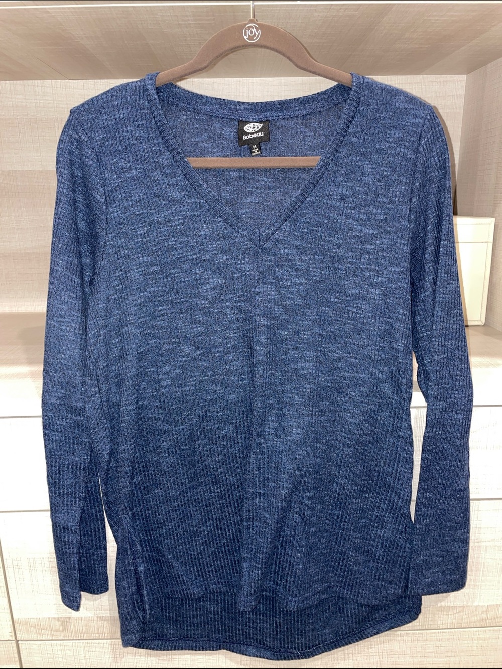 bobeau Women's V-Neck Ribbed Sweater - Heather Blue